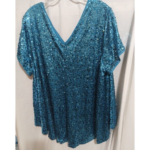 Roaman's Womens Sequin Blouse Plus Size 26W Blue Short Sleeve Festive Holiday - Picture 7 of 8